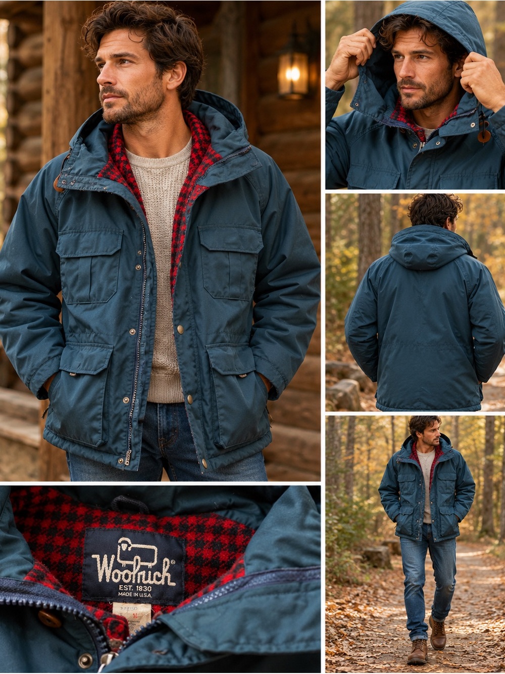 Vintage Woolrich Men’s Medium Hooded Parka Jacket Wool Lined Made in USA Blue
